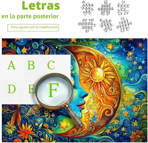 Miniatura 3 de Rompecabezas de luna para adultos, 1000 piezas de arte de cara de niña azul, rompecabezas de flores para adultos, rompecabezas de 1000 piezas