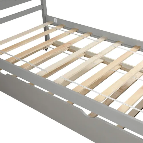 Miniatura 7 de Cama de plataforma individual con nido, marco de cama de madera con cabecero, no necesita somier, fácil montaje, gris