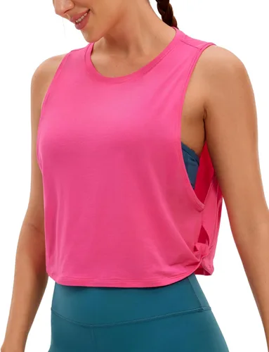 CRZ YOGA Pima - Camiseta corta de algodón para mujer, camisetas deportivas sin mangas, atléticas, yoga, correr, gimnasio, entrenamiento, ombligueras