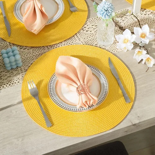 Miniatura 5 de AHHFSMEI Juego de 6 manteles individuales redondos trenzados de 15 pulgadas para mesas de comedor, tejido natural, resistentes al calor