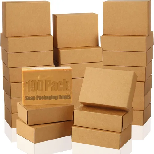 RYKOMO Paquete de 100 cajas de jabón Kraft de 3.8 x 2.8 x 1.2 pulgadas, mini caja de regalo para jabón casero, panadería, dulces, galletas