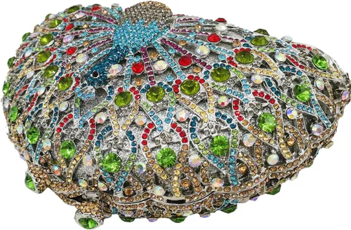Miniatura 5 de Boutique De FGG Bolsos de mano con diamantes de imitación de pavo real para mujer, bolsos de noche para bodas, fiestas, bolsa de mano de cristal