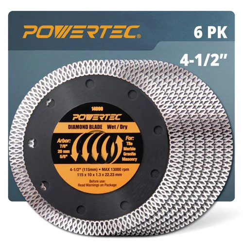 Miniatura 20 de POWERTEC Hojas de sierra de diamante de 4-1/2 pulgadas para amoladora angular, paquete de 5, borde de malla turbo súper fino para cortar porcelana
