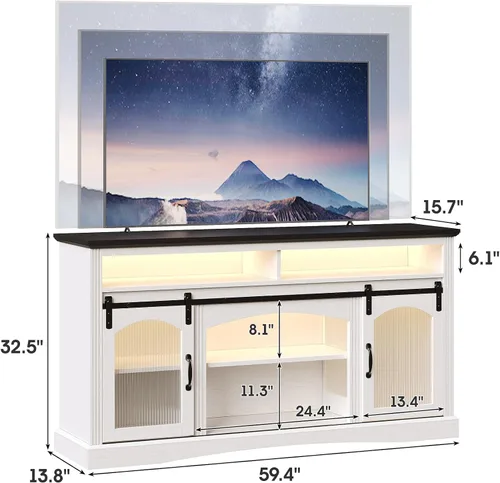 Miniatura 2 de Maupvit Soporte de TV de granja para televisores de hasta 65 pulgadas, centro de entretenimiento de 59 pulgadas de ancho con control de aplicación