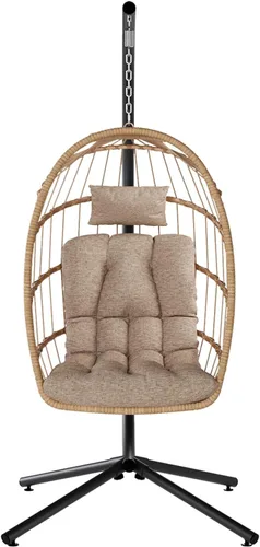 Miniatura 8 de SWITTE Silla de Huevo para Exteriores con Soporte, Silla Columpio Colgante de Mimbre para Interiores con Cojín, Capacidad de 350 libras para Patio