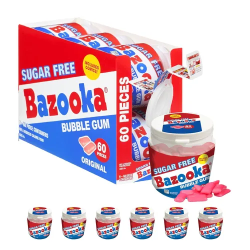 Bazooka - Taza para camino a la escuela del chicle color rosa con sabor original sin azúcar, divertidos dulces antiguos para paquetes como premios,