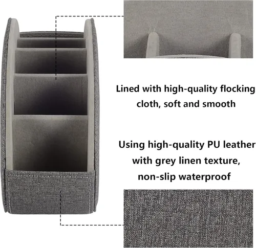 Miniatura 6 de Soporte para control remoto, organizador/caja para control remoto de TV con 5 compartimentos, organizador de mesita de noche para controlador, Gris