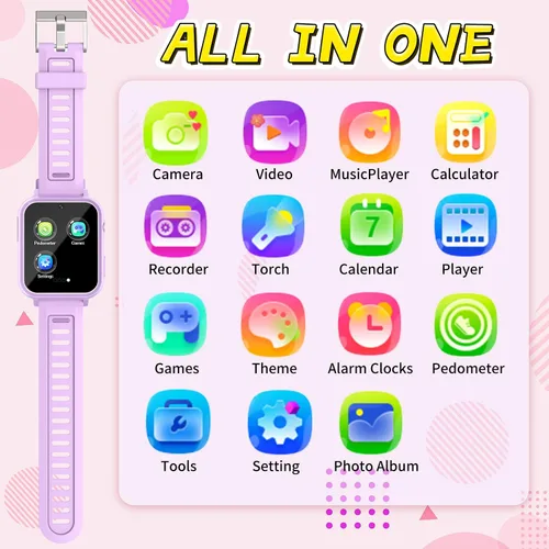 Miniatura 2 de Vakzovy Reloj inteligente para niños y niñas, reloj inteligente para niños de 4 a 12 años con 24 juegos, cámara HD, reproductor de música