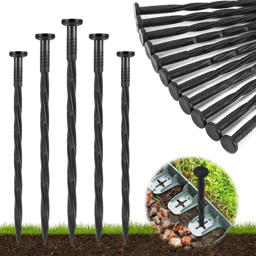 Miniatura 10 de 100 estacas de plástico de 8 pulgadas para bordes de paisaje, picos de nailon en espiral, clavos de anclaje para barrera de malezas, bordes