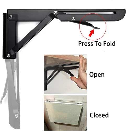 Miniatura 4 de Sumnacon Soportes plegables resistentes para estantes – Banco de mesa triangular de metal resistente, soporte de estante plegable de 10 pulgadas, 2