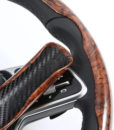 Miniatura 6 de Funda para volante de automóvil segmentado de grano de madera con forro antideslizante, ajuste universal para la mayoría de accesorios interiores