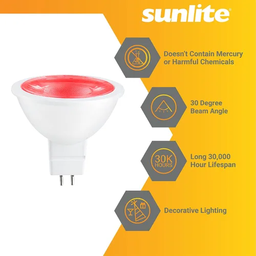 Miniatura 3 de Sunlite Foco reflector LED MR16 41047, 90 lúmenes, 3 vatios (ecualizador de bombilla halógena de 25 W) 12 V, base bi-pin GU5.3, no regulable, Rojo