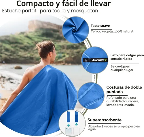 Miniatura 3 de 4Monster Toallas de camping súper absorbentes, toalla de viaje de microfibra de secado rápido, toalla de gimnasio ultra suave y compacta de secado
