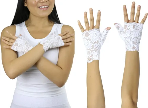 Miniatura 4 de ToBeInStyle Guantes de muñeca sin dedos de encaje elegante delicado y colorido para mujer