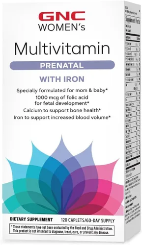 GNC Fórmula multivitamínica prenatal para mujer con hierro, apoya el embarazo y el desarrollo saludable del bebé, nutrientes esenciales, ácido