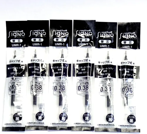 Uni-Ball Signo - Recambios de bolígrafo de gel de punta extra fina, tinta negra, 0.015 in, juego de 6 (importación japonesa) [Paquete original de