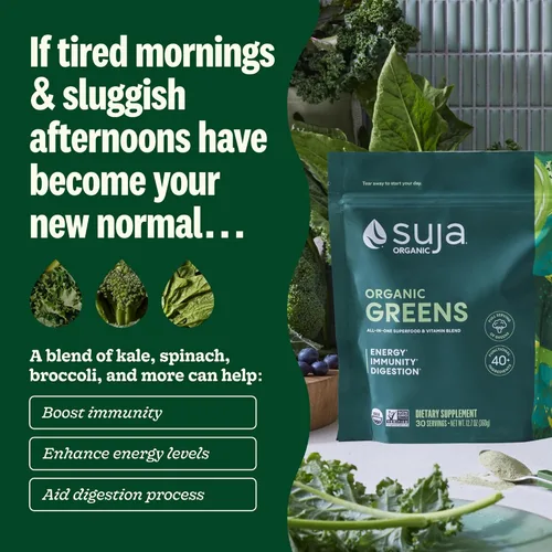 Miniatura 5 de Suja Organic Greens - Mezcla probiótica en polvo, espirulina, bebida diaria de superalimentos o mezcla de batidos para apoyo inmunológico, digestión