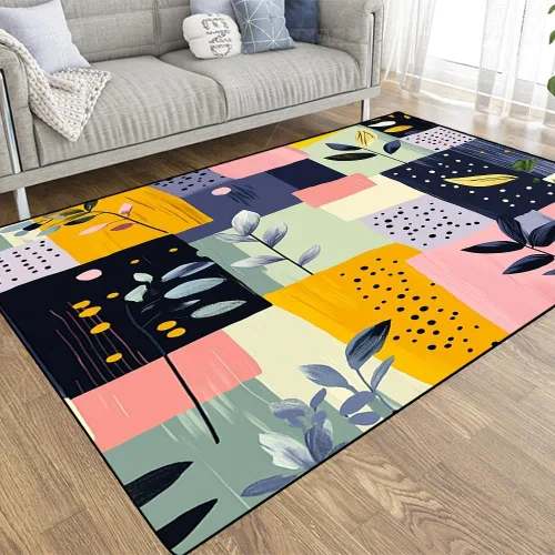 Miniatura 21 de TOMWISH - Alfombra abstracta pintada a mano en blanco y negro con pintura dorada, sala de estar, dormitorio, decoración de suelo, alfombra