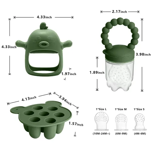 Miniatura 2 de Alimentador de frutas para bebé - Moldes de paletas de leche materna para aliviar la dentición - Paquete de 3 juegos de alimentación - 1 bandeja