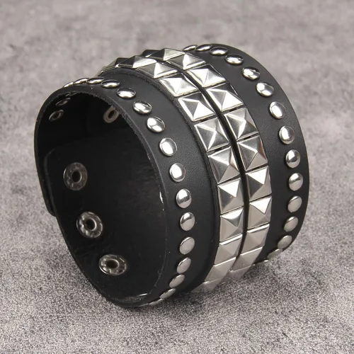 Miniatura 2 de Jeilwiy Pulseras de cuero punk para hombres, pulseras hechas a mano, brazalete ancho, joyería trenzada, color negro y marrón, ajustable, regalos