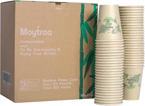 Miniatura 8 de MayTree Tazas de café caliente de papel desechables de 12 onzas, tazas de papel de bambú compostables y biodegradables para llevar y café helado