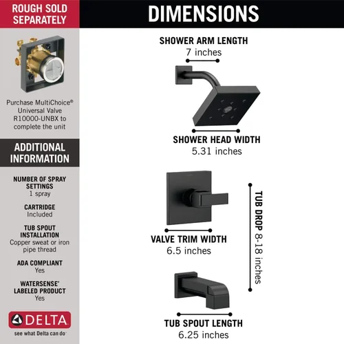 Miniatura 4 de Delta Faucet Ara 14 Serie T14467-SS - Juego alcachofa de ducha con pulverizador H2Okinetic, acero inoxidable (válvula no incluida), T14467-BL Mate