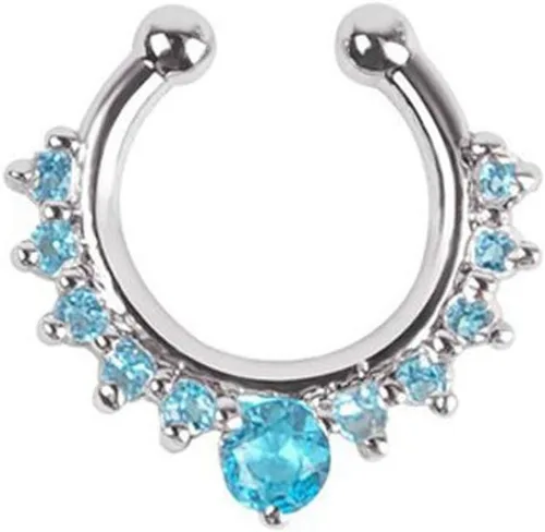 Miniatura 4 de XUKEKOY 6 piezas de joyería falsa para tabique, anillo de nariz con clicker, strass, sin perforación, clip para colgar, joyería corporal