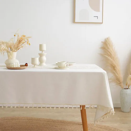 Miniatura 6 de AMZALI Mantel de lino de algodón, decoración de mesa de cocina y comedor, mantel de ganchillo texturizado para uso en exteriores e interiores, 55 x