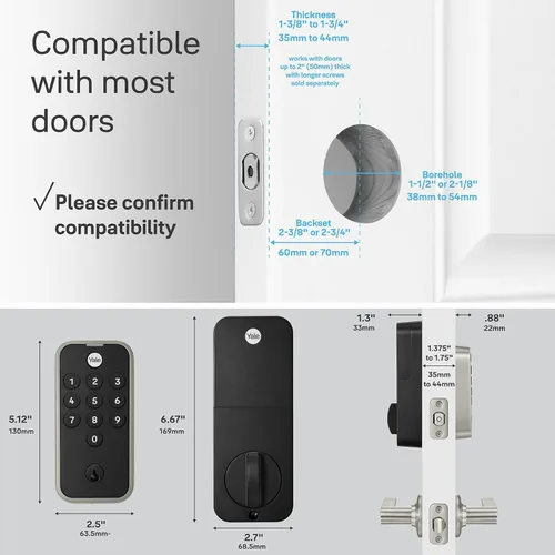 Miniatura 7 de Cerradura Yale de níquel satinado con teclado de código y cerrojo de seguridad para puerta delantera de entrada sin llave, YED210-NR-619