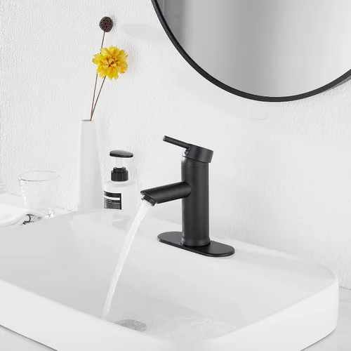 Miniatura 7 de Grifo de lavabo de baño negro con una sola manija 1 agujero a juego con desagüe emergente baño Vantity grifo lavabo negro mate