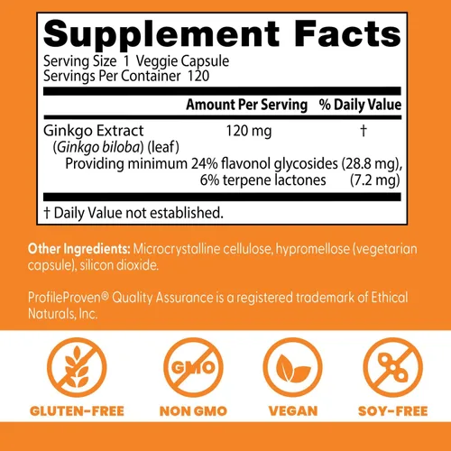 Miniatura 3 de Doctor's Best Ginkgo extra fuerte, sin OMG, sin gluten, vegano, sin soja, promueve la función mental y la memoria, 120 mg, 120