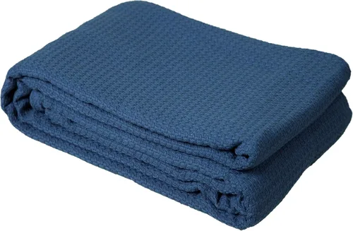 Miniatura 2 de DOLLCENT Manta 100% Algodón Tamaño Twin para Cama, Mantas Ligeras Peinadas Suaves Premium, Manta de Cama de Tiro Lavada Transpirable Acogedora, Azul
