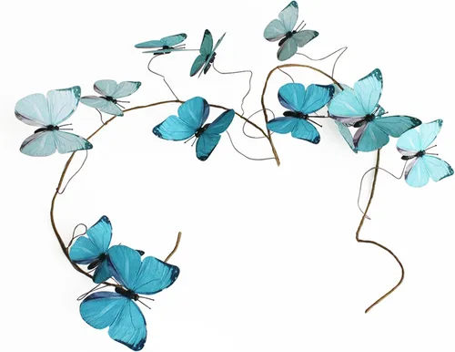 Miniatura 16 de Guirnalda de mariposa artificial, enredaderas decorativas de mariposa falsas, decoración colgante de mariposa única en 3D para pared del hogar, Azul