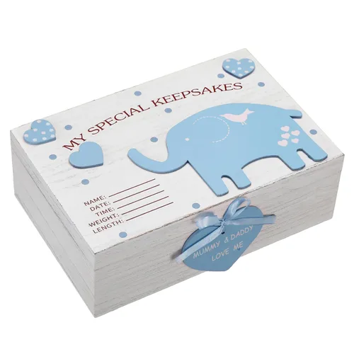 Soaoo Caja de recuerdos de madera 3D para bebés y niños, primera caja de recuerdos, para recién nacidos, regalo de cumpleaños para recuerdos de Azul