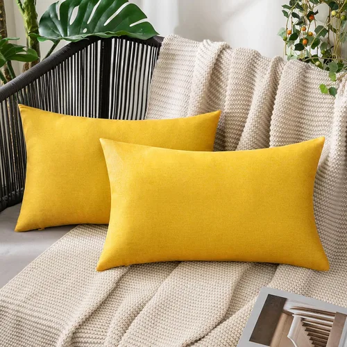 Miniatura 43 de MIULEE Paquete de 2 fundas decorativas para almohadas de exterior, sólidas, impermeables, de lino sintético, estilo granja de jardín, fundas de Óxido