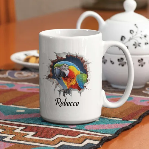 Miniatura 6 de Tazas de café blancas coloridas personalizadas de loro de 11 oz 15 onzas regalo para los amantes de los loros, regalos de taza de viaje de loro