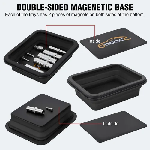 Miniatura 6 de GOOACC Juego de bandejas magnéticas plegables de 3 tamaños, bandejas de herramientas plegables de silicona negra, organizador para tornillos