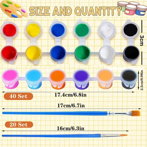 Miniatura 3 de Juego de 145 piezas de mini pintura acrílica para niños, 12 colores, tira de pintura acrílica lavable con 5 bandejas de pintura para niños y COLOR-1