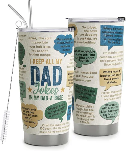 Best Dad Ever Gifts – Dad Jokes - Regalo del día del padre de hija e hijo, vaso de acero inoxidable con tapa y pajitas, 20 onzas