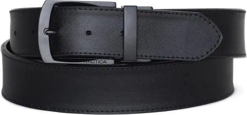 Nautica Cinta de rayas con logotipo de marca para hombre que se invierte en el cinturón de cuero