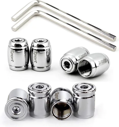 Miniatura 8 de Dsycar Paquete de 8 tapas de vástago de válvula de neumático de bloqueo con sello de goma, tapas de vástago de válvula de aluminio antirrobo