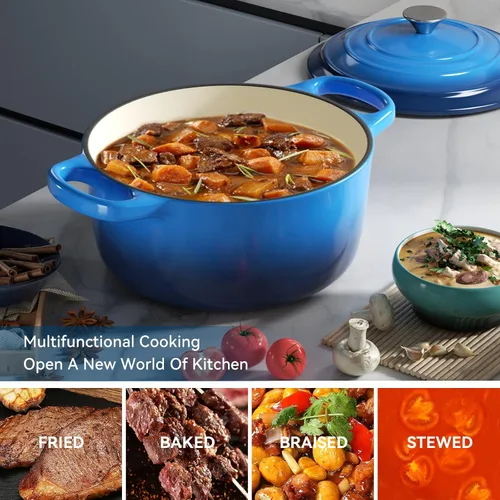 Miniatura 6 de Miereirl Olla Holandesa Esmaltada de 6 Cuartos con Tapa, Olla Holandesa de Hierro Fundido con Asas Dobles para Hornear Pan, Cocinar, Utensilios