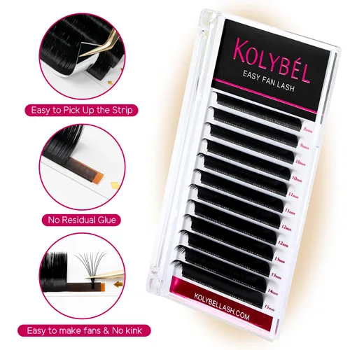 Miniatura 3 de KOLYBEL - Extensiones de pestañas Easy Fan de 0.05 mm de grosor, pestañas postizas rizadas D, bandeja de pestañas mixtas de 8-15 mm, extensión