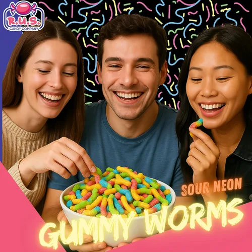 Miniatura 3 de Gusanos de gomita de neón ácidos, bolsa de 16 onzas, caramelos de gomitas ácidas picantes, gusanos de caramelo masticables sin gluten, gusanos