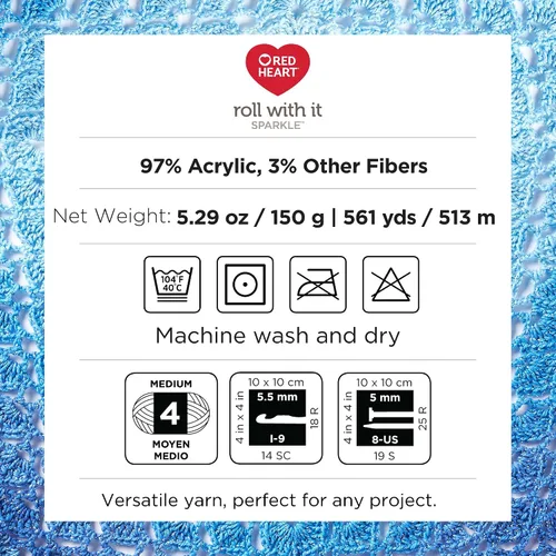 Miniatura 8 de Red Heart Roll with It Sparkle - Hilo de amatista – Paquete de 3 unidades de 5.29 oz/5.3 onzas, mezcla acrílica, 4 medianos (peinado), 561 yardas