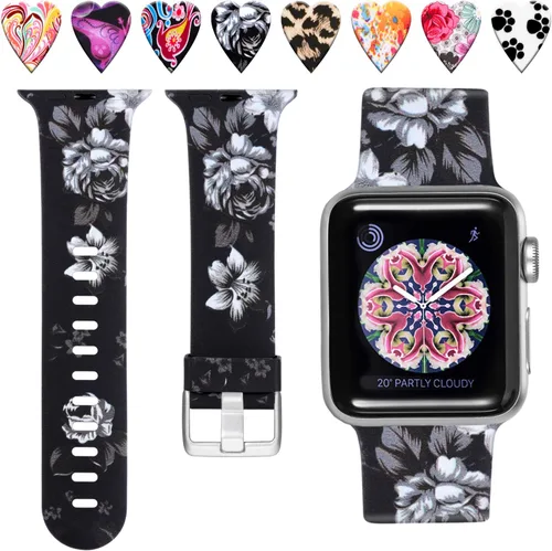 Miniatura 18 de Laffav Compatible con Apple Watch Bandas de 42mm 41mm 40mm 38mm para Mujeres y Hombres, Pulseras de Silicona Suave con Patrón Impreso Indeleble