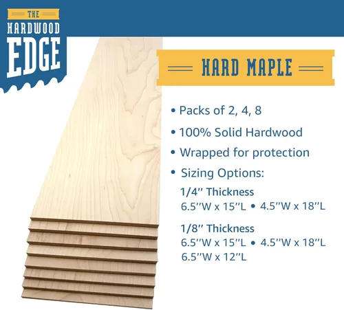 Miniatura 4 de Tablones de Madera Dura de Arce - Paquete de 2 Madera de Arce Dura para Manualidades de Madera Sin Terminar - 1/8'' (3mm) Madera Dura 100% Pura