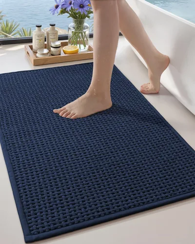 Miniatura 22 de Color&Geometry Tapete de baño con parte trasera de goma de 24 x 16 pulgadas, antideslizante, lavable a máquina, alfombra bohemia de felpilla suave