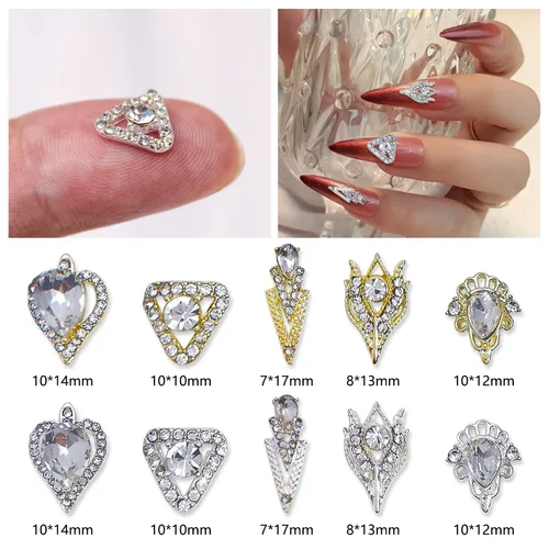 Miniatura 2 de 20 dijes de diamantes de imitación 3D para uñas de aleación para uñas acrílicas, parte trasera plana, gemas de cristal de cristal, tachuelas