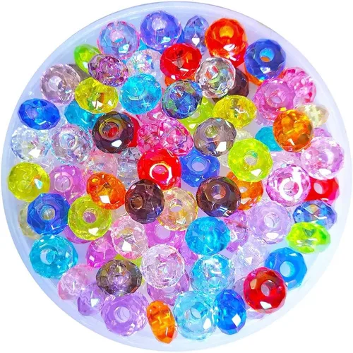 Cuentas facetadas de agujero grande, pulseras para el cabello, pulseras para el cabello, collar con cuentas para hacer manualidades (#4, colores